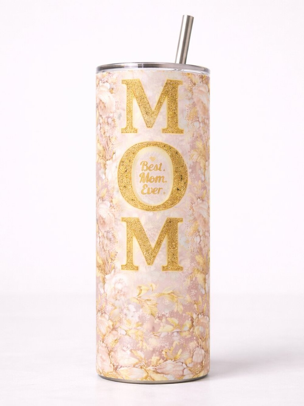 20 oz Best Mom Ever Floral Skinny Tumbler | Stainless Steel Insulated Travel Cup